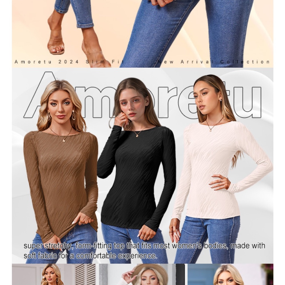 Amoretu Long Sleeve Tops in Black,NWT